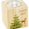 Chaks 10023, Bougeoir Cube Bois Photoprint Faon/Sapin Joyeux Noël 7cm