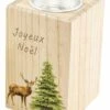 Chaks 10161, Bougeoir Rectangle Bois Photoprint Faon/Sapin Joyeux Noël 10cm -Xmas Deco Shop 10161