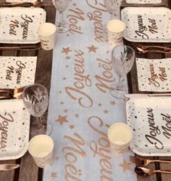 DESTOCKAGE, Chemin De Table JOYEUX NOËL En Lin, Rose Gold -Xmas Deco Shop 1051rd2