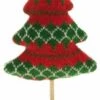 Chaks 12410, Déco Sapin Tricot Noël Rouge/vert 17 Cm Sur Socle Bois
