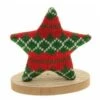 Chaks 12414, Déco Etoile Tricot Noël Rouge/vert 12,5 Cm Sur Socle Bois -Xmas Deco Shop 12414