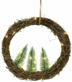 Chaks 12439, Couronne Noël Rotin Avec 3 Sapins Et 30 Leds Ø 28cm à Suspendre
