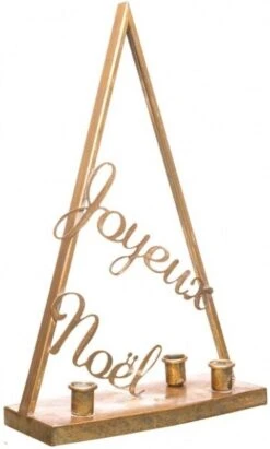 Chaks 13010, Bougeoir Triangle Majestic Joyeux Noël En Métal Or Brossé 44cm