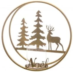 Chaks 13011, Centre De Table Photophore Métal/verre Noël Anneaux Majestic Or Brossé Ø 30,5cm