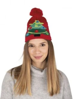 P'TIT Clown Re19800, Bonnet De Noel Adulte Rouge Avec Sapin De Noël, Lumineux