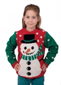 P'TIT Clown Re48112, Pull De Noël Enfant Vert Et Rouge Bonhomme De Neige, Taille 10/12 Ans