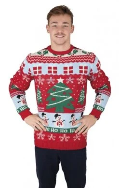 P'TIT Clown Re48173, Pull De Noël Adulte Rouge Avec Sapins, Taille XL