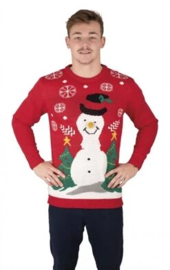P'TIT Clown Re48183, Pull De Noël Adulte Rouge Avec Bonhomme De Neige, Taille XL