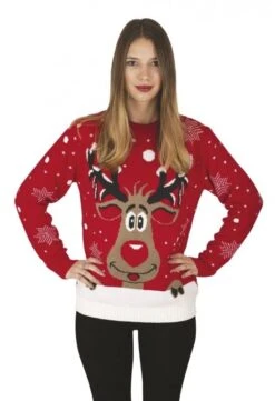 P'TIT Clown Re48192, Pull De Noël Femme Rouge Avec Tête De Renne, Taille L