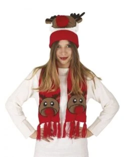 P'TIT Clown Re48331, Set De Noël Adulte Bonnet Et écharpe Noir Motif Renne