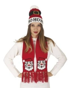 P'TIT Clown Re48332, Set De Noël Adulte Bonnet Et écharpe Noir Motif Père Noël