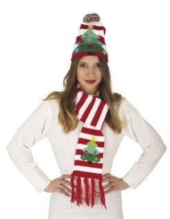P'TIT Clown Re48333, Set De Noël Adulte Bonnet Et écharpe Noir Motif Sapin De Noël