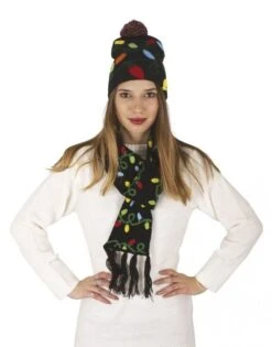 P'TIT Clown Re48334, Set De Noël Adulte Bonnet Et écharpe Noir Motif Guirlande De Noël