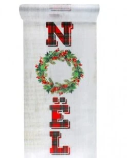 SANTEX 7785-99-30, Chemin De Table Noël Blanc/Tartan 5m