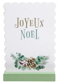 SANTEX 8137-10, Centre De Table Joyeux Noël Coton En Bois, Blanc/vert