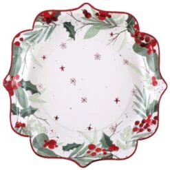 SANTEX 8193-7, Paquet De 10 Assiettes Noël Tradi 21cm, Blanc/rouge