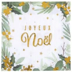 SANTEX 8195-3, Sachet De 10 Serviettes Noël Tradi 33x33cm, Blanc/or