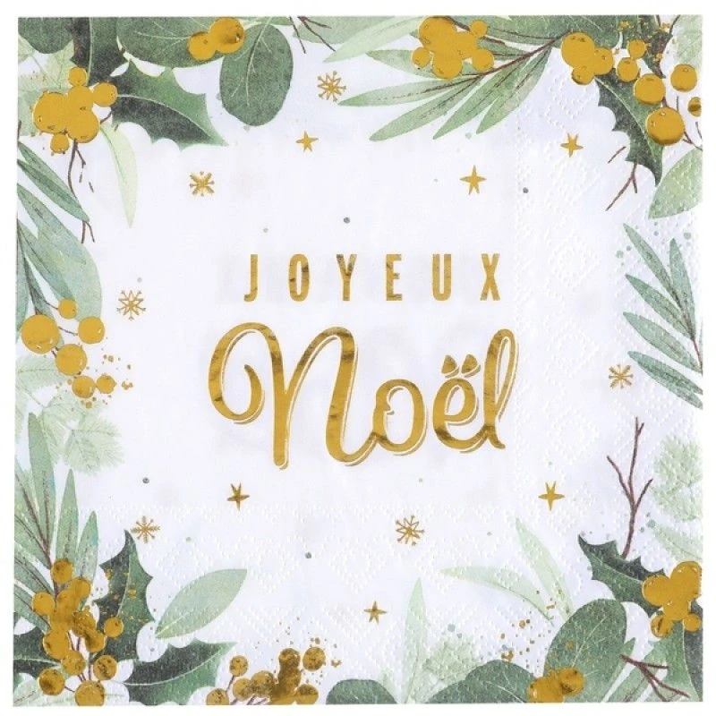 SANTEX 8195-3, Sachet De 10 Serviettes Noël Tradi 33x33cm, Blanc/or 3 SANTEX 8195-3, Sachet De 10 Serviettes Noël Tradi 33x33cm, Blanc/or