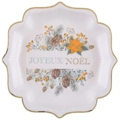 SANTEX 8230-3, Paquet De 10 Assiettes Poinsettia Noël 21cm, Blanc/or