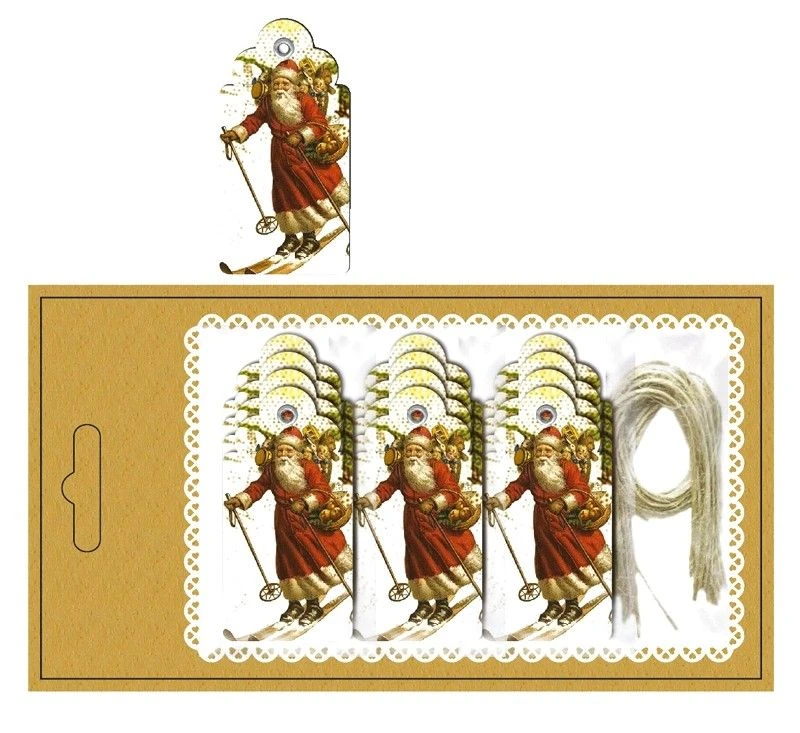 Chaks 90492, Carte 12 étiquettes Oeillets Et Liens, Père Noël En Skis 3 Chaks 90492, Carte 12 étiquettes Oeillets Et Liens, Père Noël En Skis