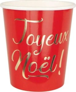 Party Pro 91342JN, Sachet De 8 Gobelets Joyeux Noël, Rouge Et Or
