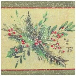 SANTEX 8274-103, Sachet De 10 Serviettes Noël Houx Scintillant 33x33cm Sauge