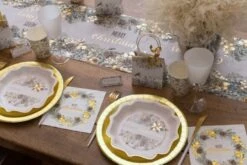 SANTEX 8224-3, Sachet De 10 Marque-places Poinsettia Noël, Blanc/or -Xmas Deco Shop 96 8224