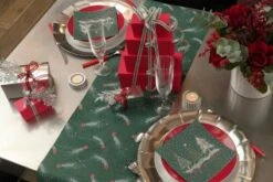 SANTEX 8163-27-30, Chemin De Table Noël Etoiles Filantes, En Coton Vert Sapin 3m -Xmas Deco Shop 97 8163