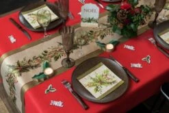 SANTEX 8274-103, Sachet De 10 Serviettes Noël Houx Scintillant 33x33cm Sauge -Xmas Deco Shop 97 8274