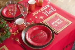 SANTEX 8106-7, Paquet De 10 Assiettes Joyeux Noël Chic, 22,5cm Rouge -Xmas Deco Shop 98 8106