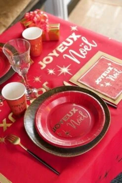 SANTEX 8106-7, Paquet De 10 Assiettes Joyeux Noël Chic, 22,5cm Rouge -Xmas Deco Shop 99 8106