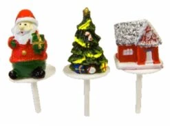 Lot De 3 Sujets Noël 6cm Sur Pique Pour Déco Bûche