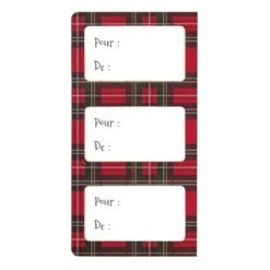 Party Pro 913501T, Sachet De 12 étiquettes Cadeau De Noël Adhésives Motif Tartan
