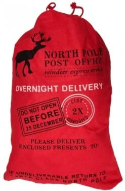 Hotte Père Noël Rouge Imprimée North Pole Post 65cm