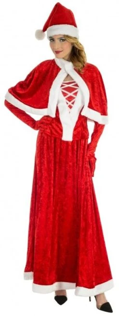 Chaks N1003T40, Déguisement Mère Noël Luxe Robe Longue Avec Mitaines Adulte, Taille M