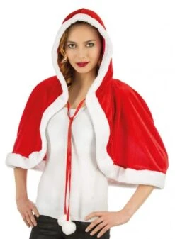 Chaks N1017, Cape Capuche Velours Rouge Noël Miss Santa
